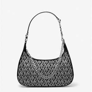 Michael Kors Small Piper Silver Crystal Logo & Suede Shoulder Bag